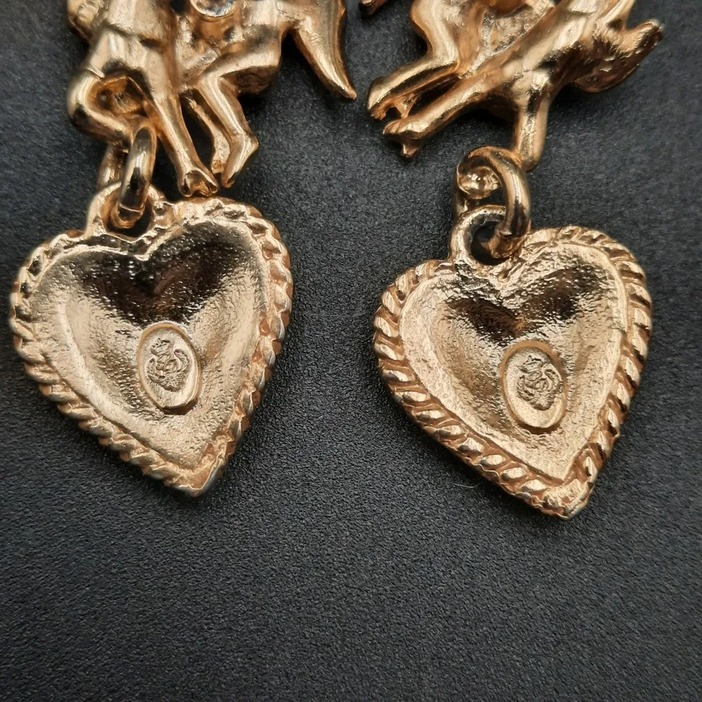 Vintage Premier Designs Gold-tone Cherub Brooch/Pendant & Earring‎ Set